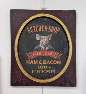 Butcher Shop Hand Painted Wooden Sign: 18" x 21"
