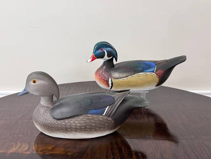 Ken Harris Hen & Drake Wood Duck Decoys: Decorative decoy made in Woodville, NY. Both in excellent condition. 13" long.