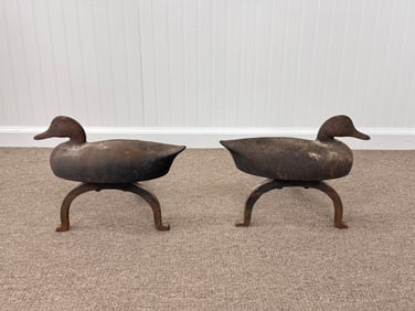 Pair of Duck Andirons Marked Richard Clancey