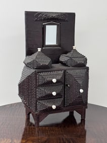 Tramp Art Painted Miniature Dresser Cabinet
