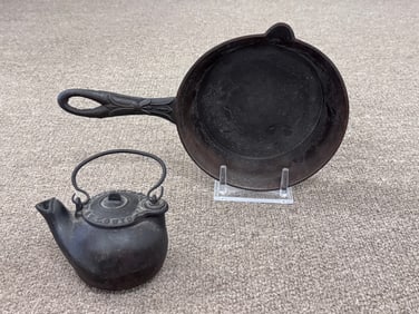 Miniature Cast Iron Tea Kettle & No. 6 Skillet