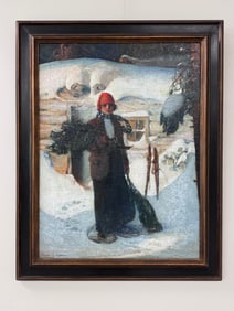 Charles S. Chapman "Snow Girl" Oil on Canvas
