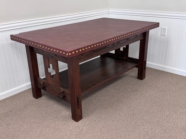 Arts & Crafts Leather Top Table