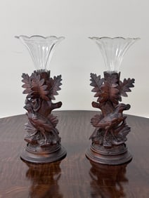 Pair of Black Forest Carved Vases