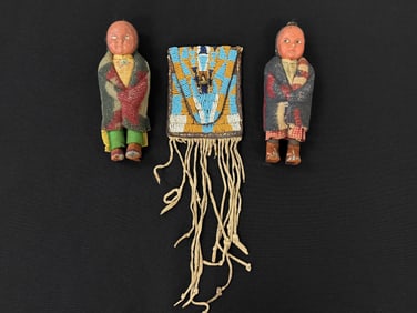 2 Skookum Dolls & Beaded Pouch