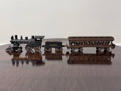 Ives Cast Iron Presidential 3 Piece Train Set: patent 1895. Original paint. 26" long. Rare toy in very good original