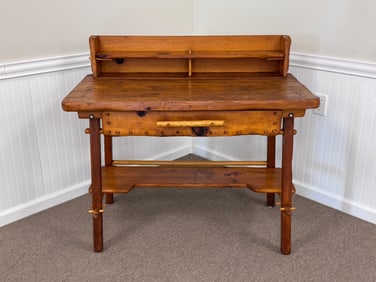 Pine Rustic Single Drawer Desk with Gallery