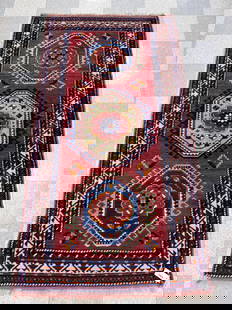Antique Kazak Caucasian Oriental Rug: 46" x