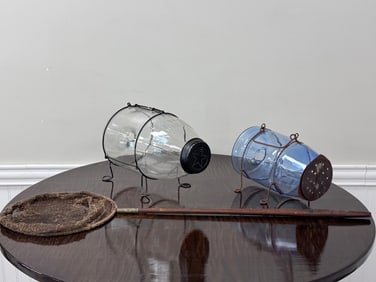 2 Glass Minnow Traps & Net