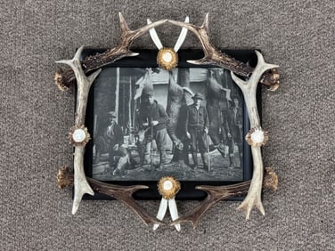 Antler Picture Frame with Hunters & Deer