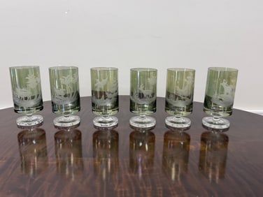6 Australian Etched Liquor Glasses