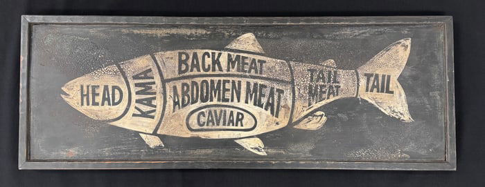 Painted Wooden Fish Meat Sign