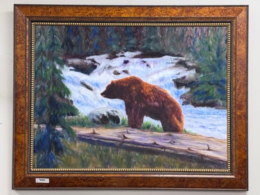 Sharon Lott Stchur Oil on Canvas of a Brown Bear