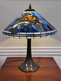 Contemporary Leaded Glass Table Lamp w/ Fish