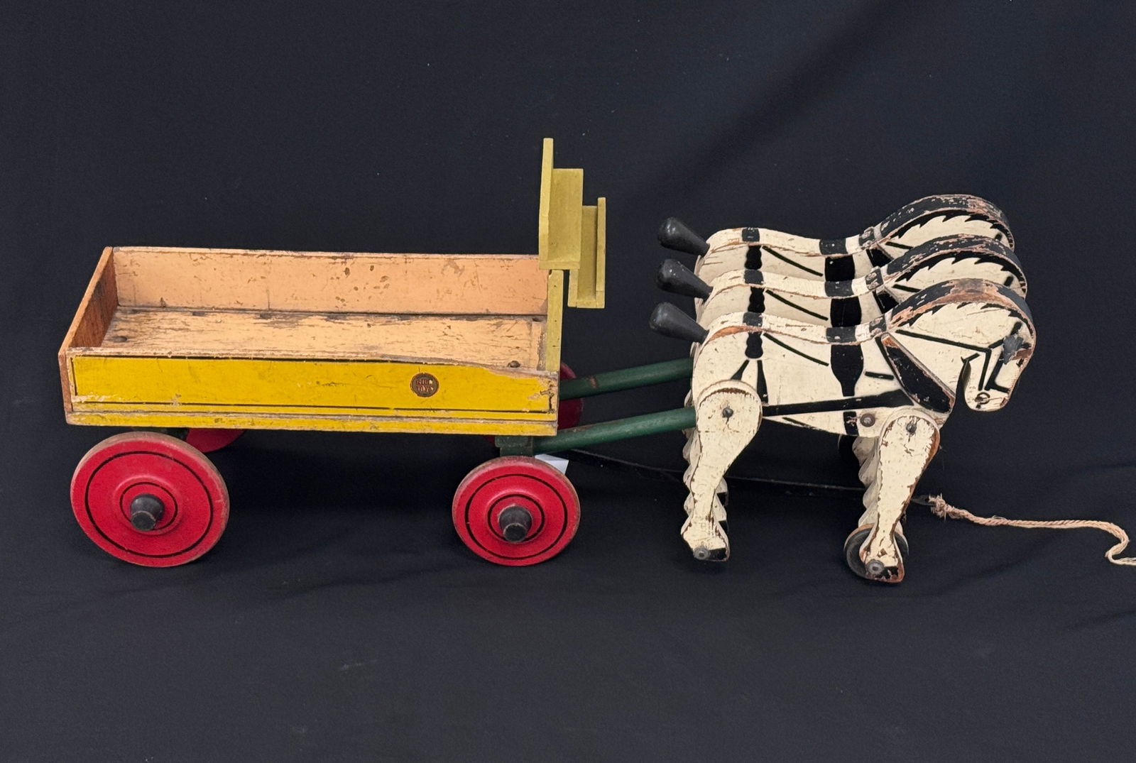 Rich Toys WoodenTriple Horse & Wagon Pull Toy: Morrison, IL. 32" long x 13" tall x 9" wide