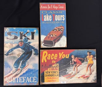 3 Decorative Lake Placid Wooden Signs