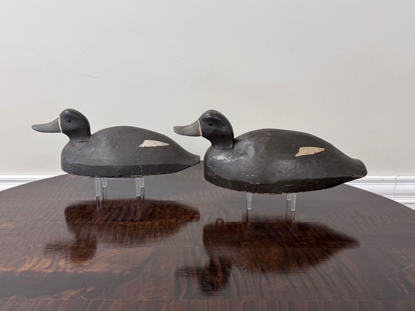 Pair of Black Lake Duck Decoys by Apple: largest is 14.5"