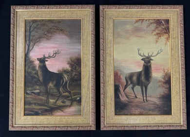 A. J. Dell Oil on Canvas Elk Paintings