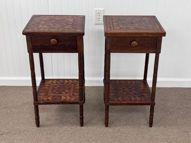 Pair of Marquetry Single Drawer Night Stands