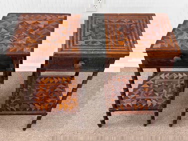 Pair of Marquetry Single Drawer Night Stands