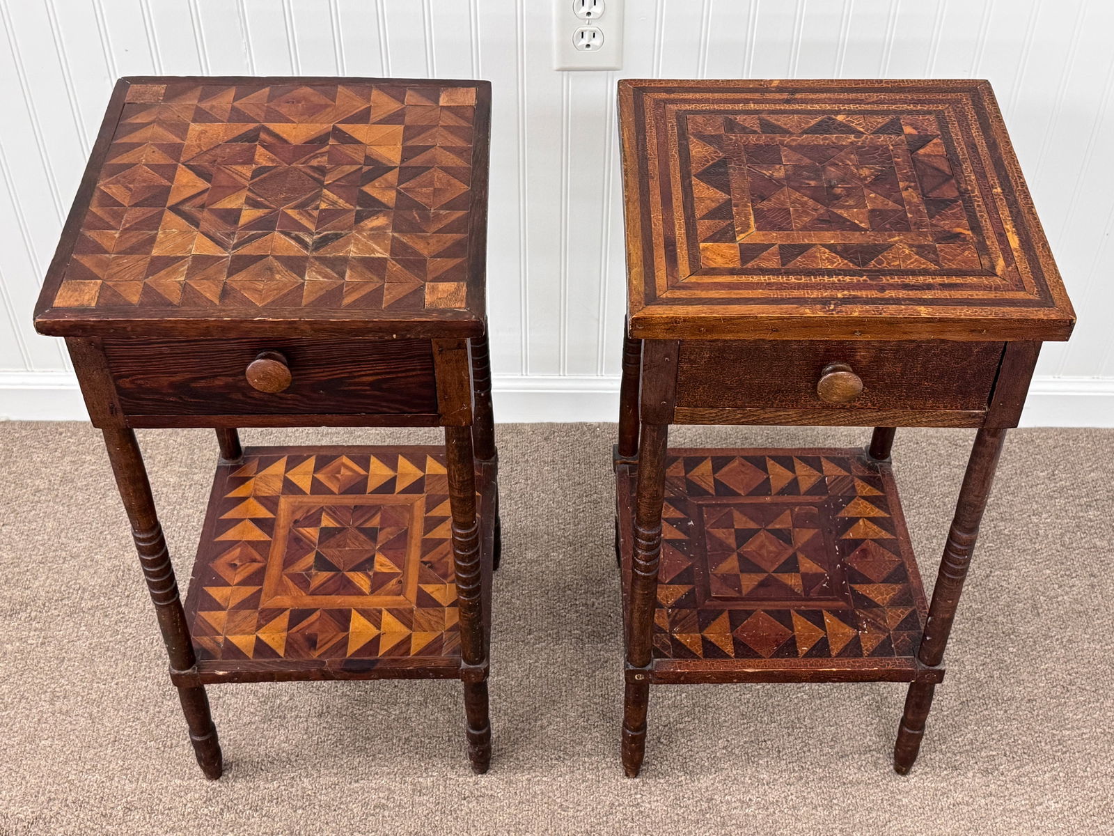 Pair of Marquetry Single Drawer Night Stands (1 of 3)