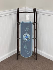 Early Wooden Country Sled w/ Painted Blue Jay