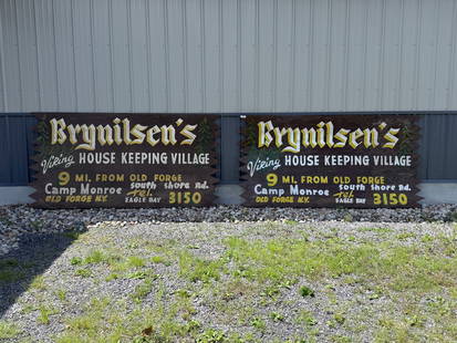 2 Old Forge Camp Monroe Wooden Signs: Hand Painted, each 4' x 8'