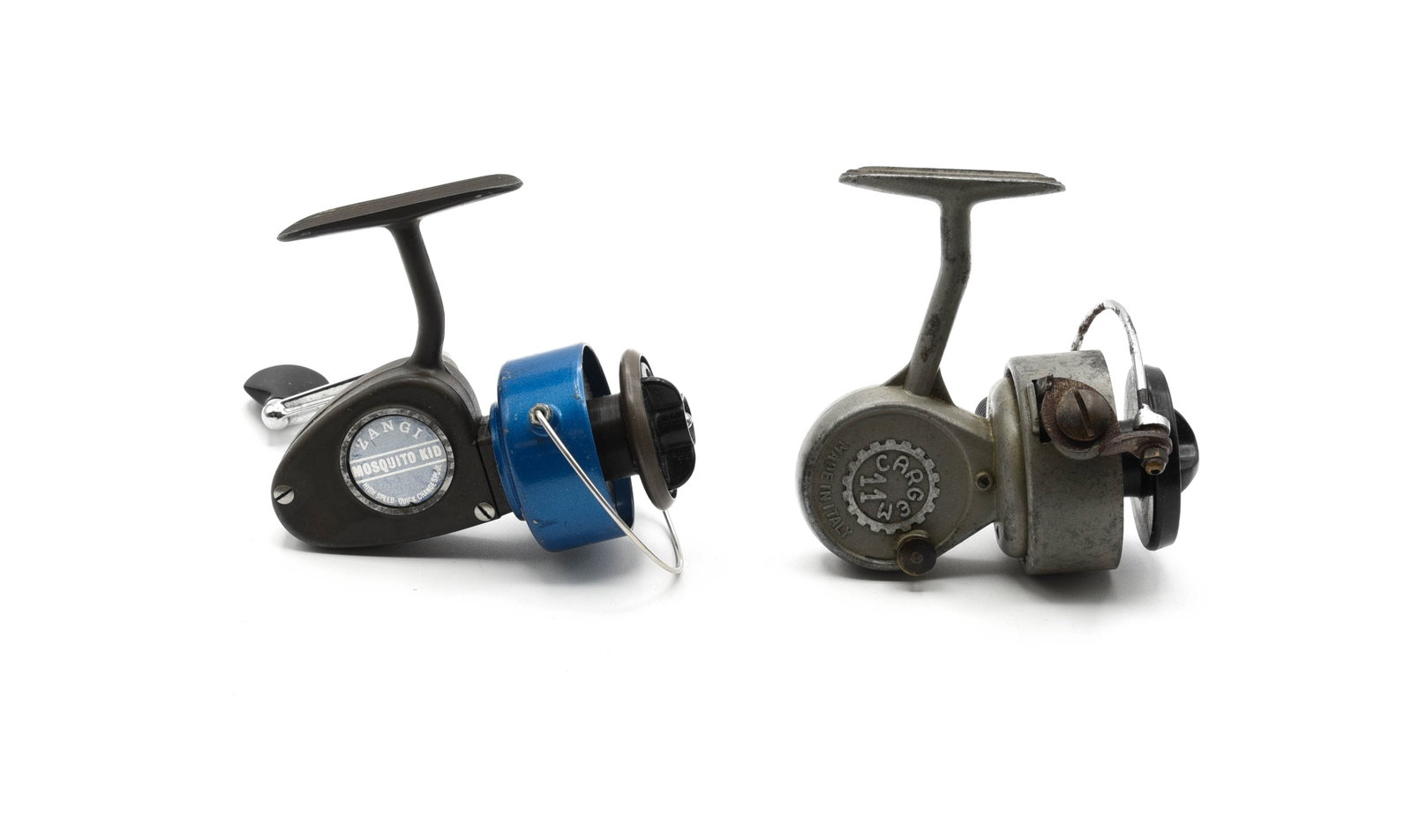 Zangi Mosquito Kid & CarGem Reels: Both marked Made in Italy and only left hand wind, each spinning reel with a good bail, drag and click. The Zangi has a non-working anti-reverse so about VG, the CarGem 11 with a working anti-reverse,