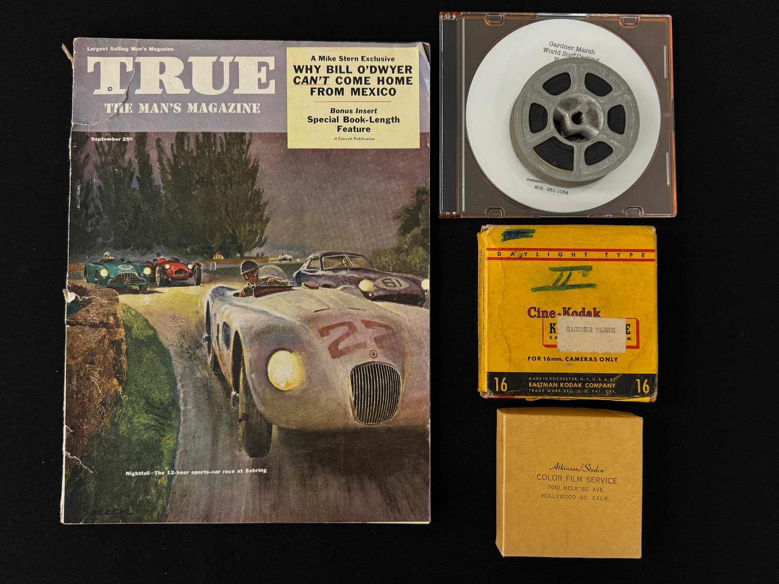 Gardner Marsh Original Films & Slides: 1953 "True - The Man's Magazine" which featured a multi-page article on Gardner Marsh titled "Samson of the Surf" and includes the award winning Nantucket angler's casting photos. Also, 4 original