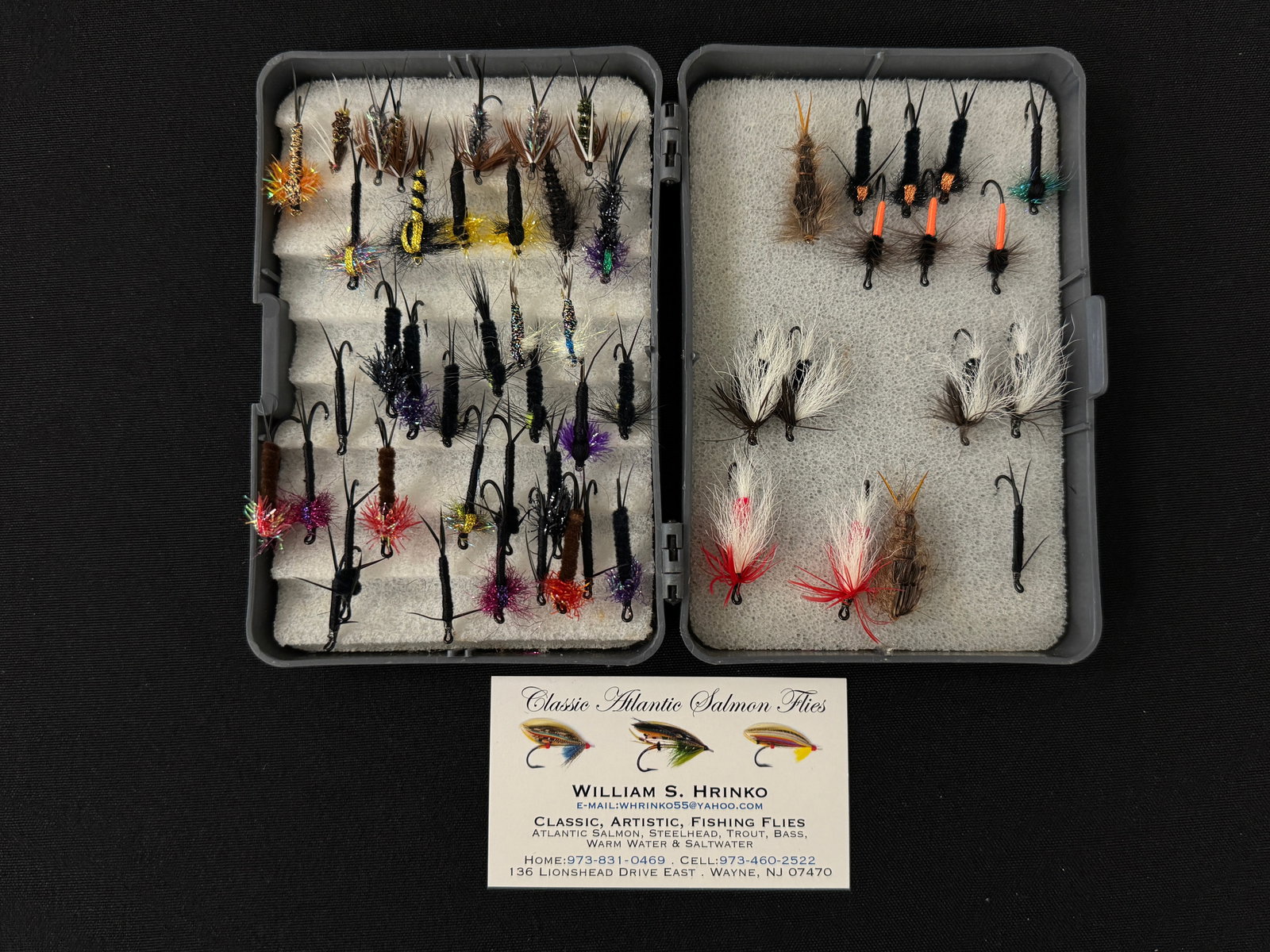 Hrinko Nymphs & Stoneflies: Scientific Anglers fly box contains 50+ nymphs and stoneflies by the award winning tyer William "Bill" Hrinko for his personal use. Accompanied by the tyer's card, the flies appear unfished and in exc