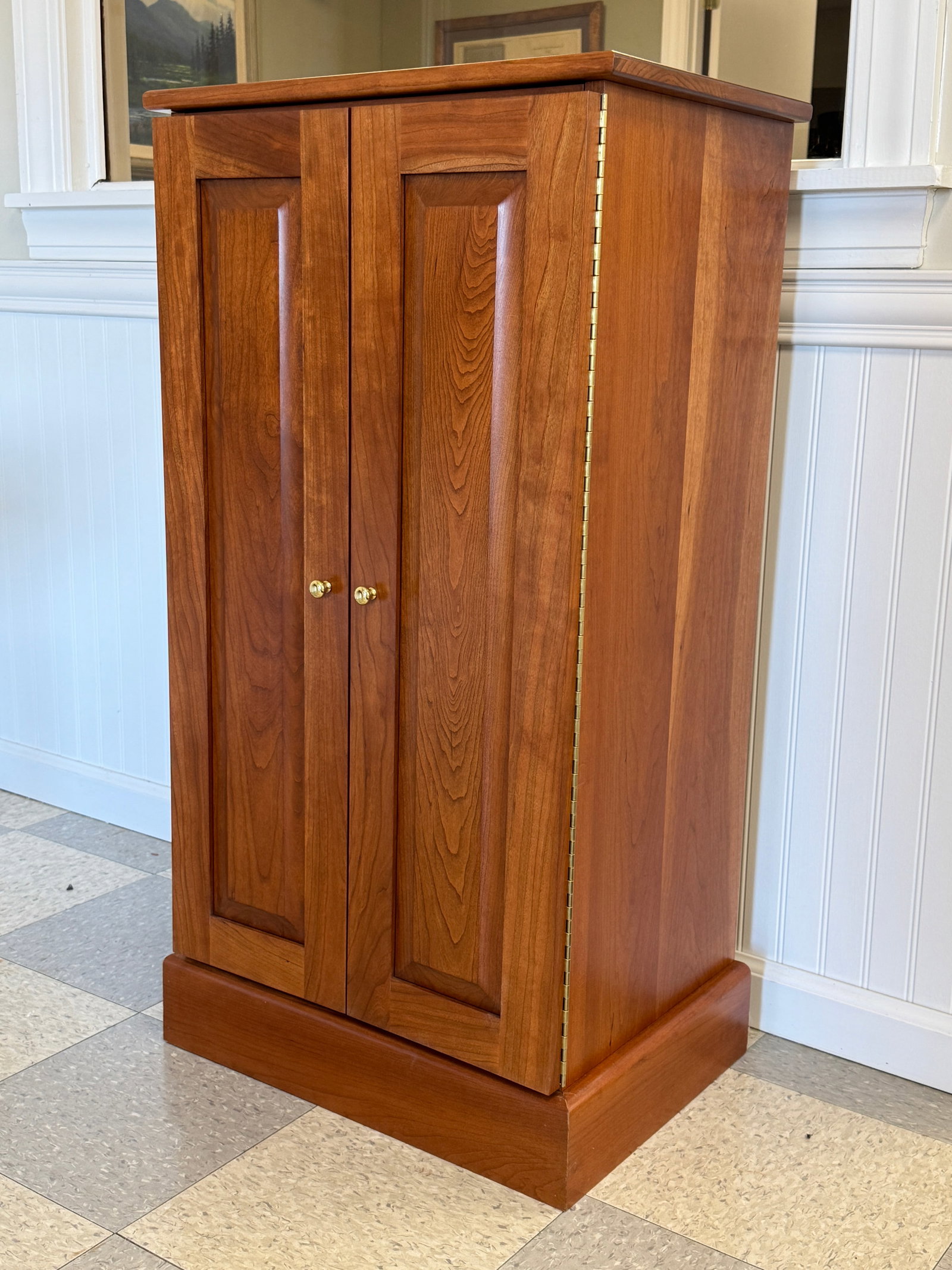 Custom Cherry Fly Tying Cabinet: Made of Solid Cherry. This double door cabinet is fitted with 9 cherry dovetailed storage drawers that are all filled with fly tying material. This cabinet is in excellent condition and measures 15" x