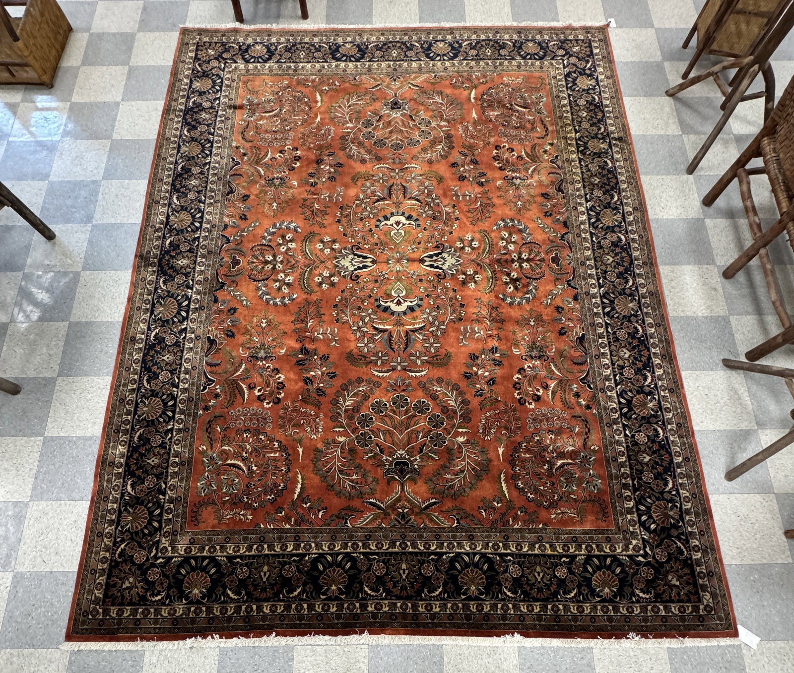 Wool Oriental Room Size Rug - 9' x 12': From a home on Sacandaga Lake. Overall clean and in good condition.