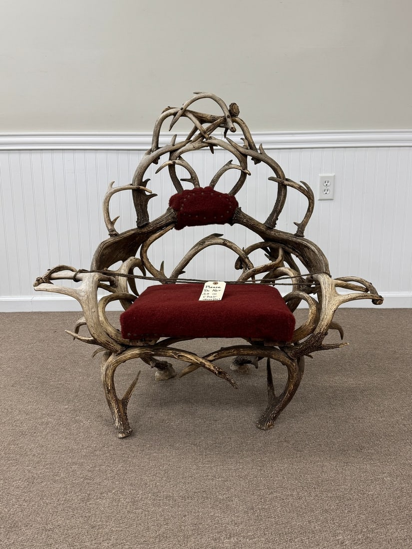 Fabulous Moose & Deer Antler Chair: from the late 1800s. It is sturdy and very well made. 38" tall x 34" deep x 37" wide.