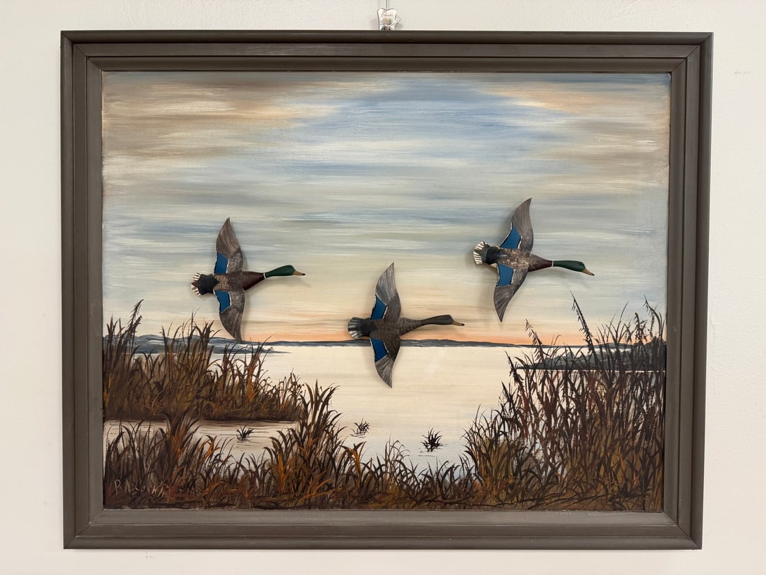 Roy Conklin Painting with 3 Mallards: Alex Bay, NY. Circa 1937. Signed front and back. 31" x 24.5" . From the Estate of Dr. Dean Hyde, Clayton, NY.