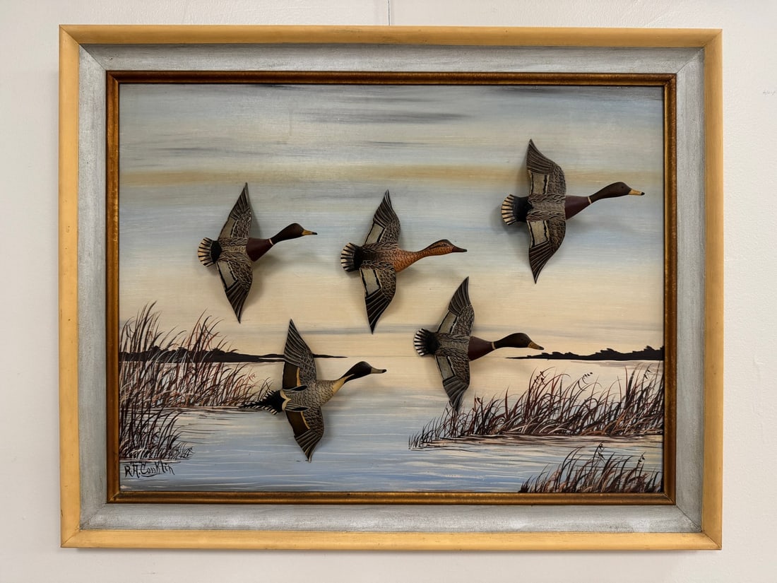 Roy Conklin Mallards & Pintail Painting: Alex Bay, NY. With 5 flying ducks. 28" x 22". From the Estate of Dr. Dean Hyde, Clayton, NY.