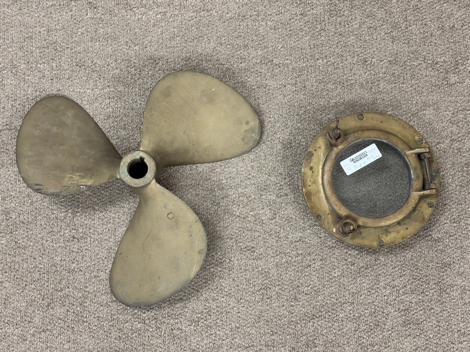Early Brass Boat Prop & Port Hole Window (1 of 3)