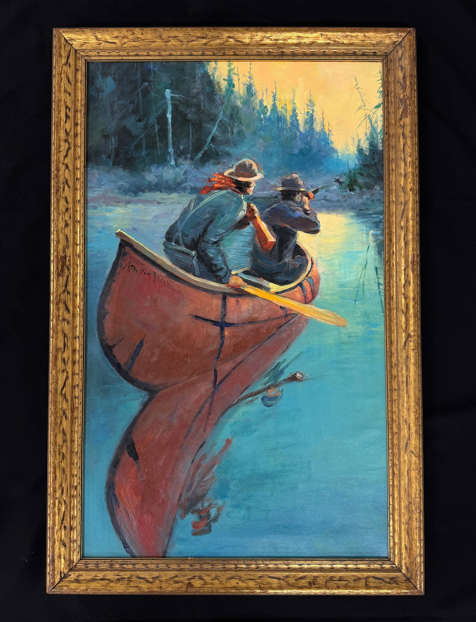 Oil Painting of Hunter's in Birch Bark Canoe (1 of 3)