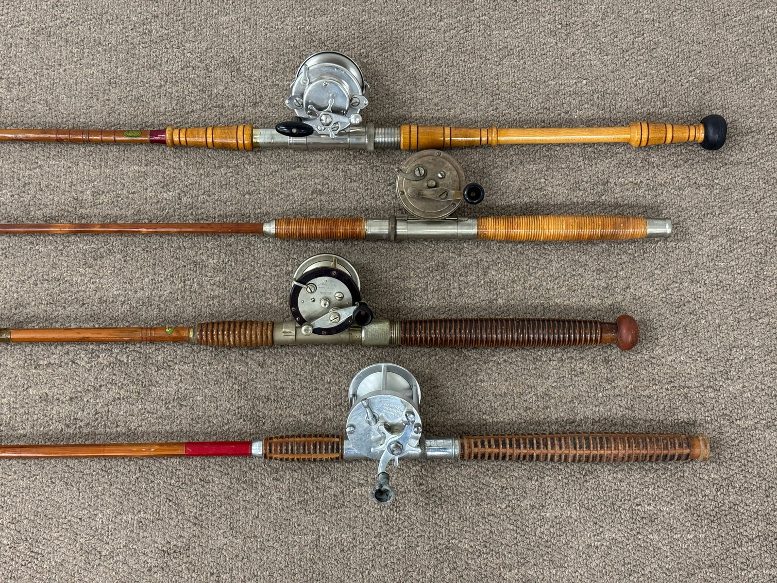 4 Vintage Bamboo Boat Rods with Reels (1 of 3)