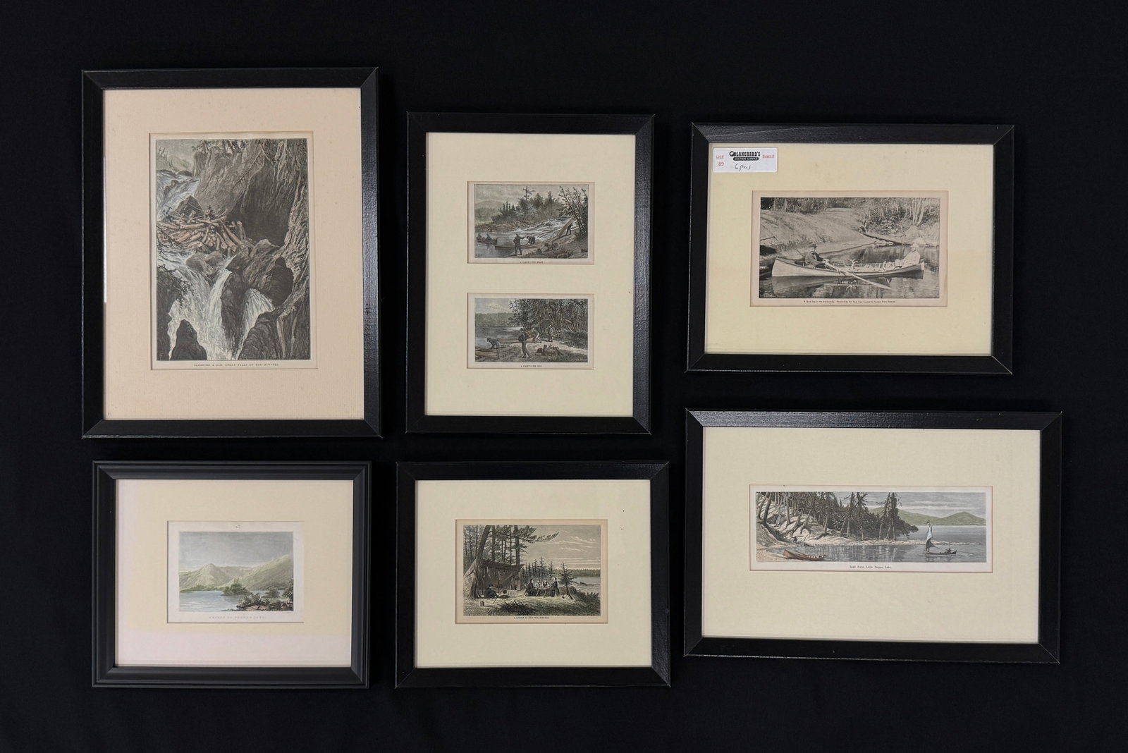 6 Framed Adirondack Scene Prints: largest is 12" x 15". From Camp Deerlands, Whitney Park.