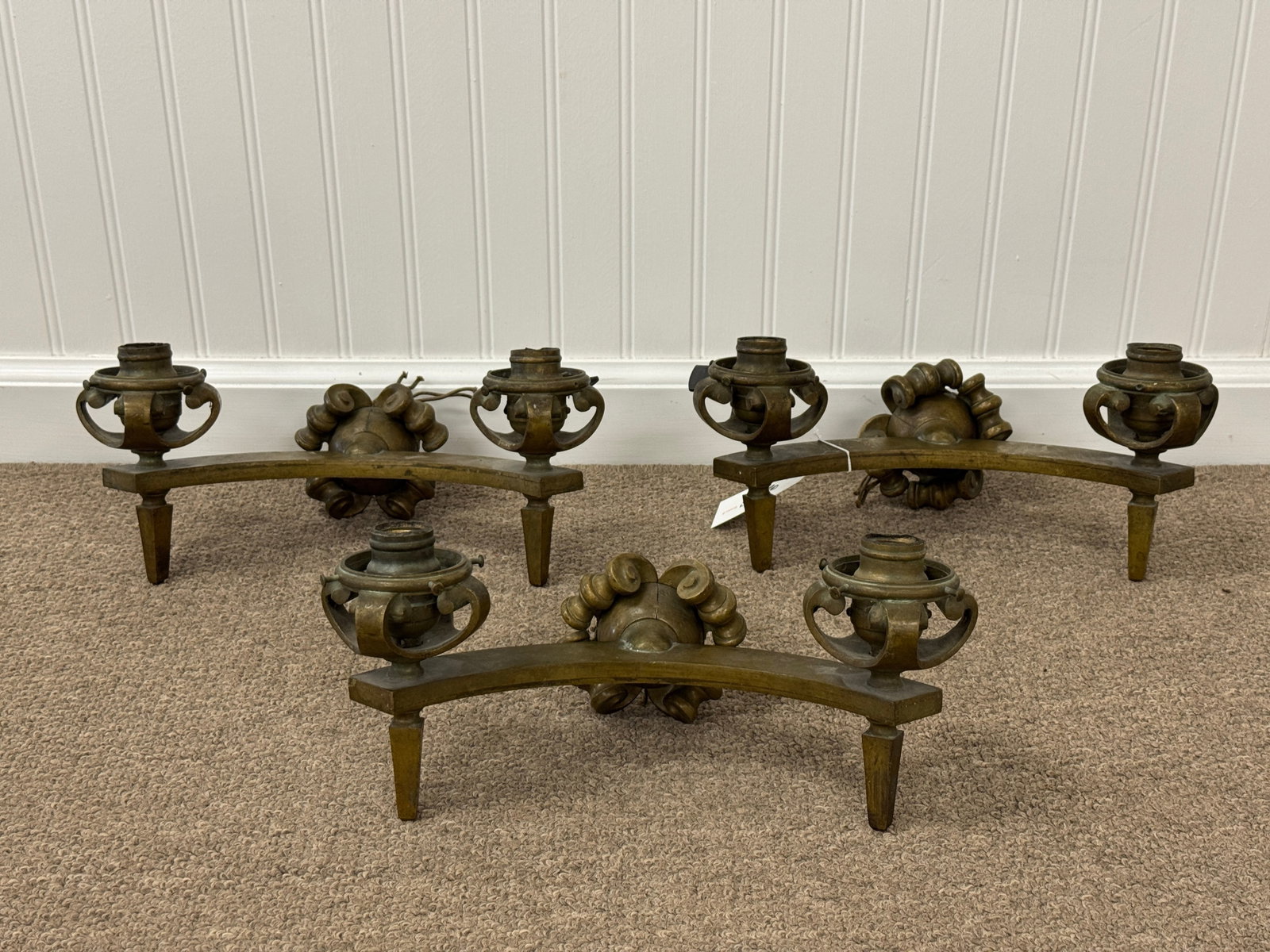 E.F. Caldwell Bronze Double Wall Sconces: excellent quality, 13" wide, signed.