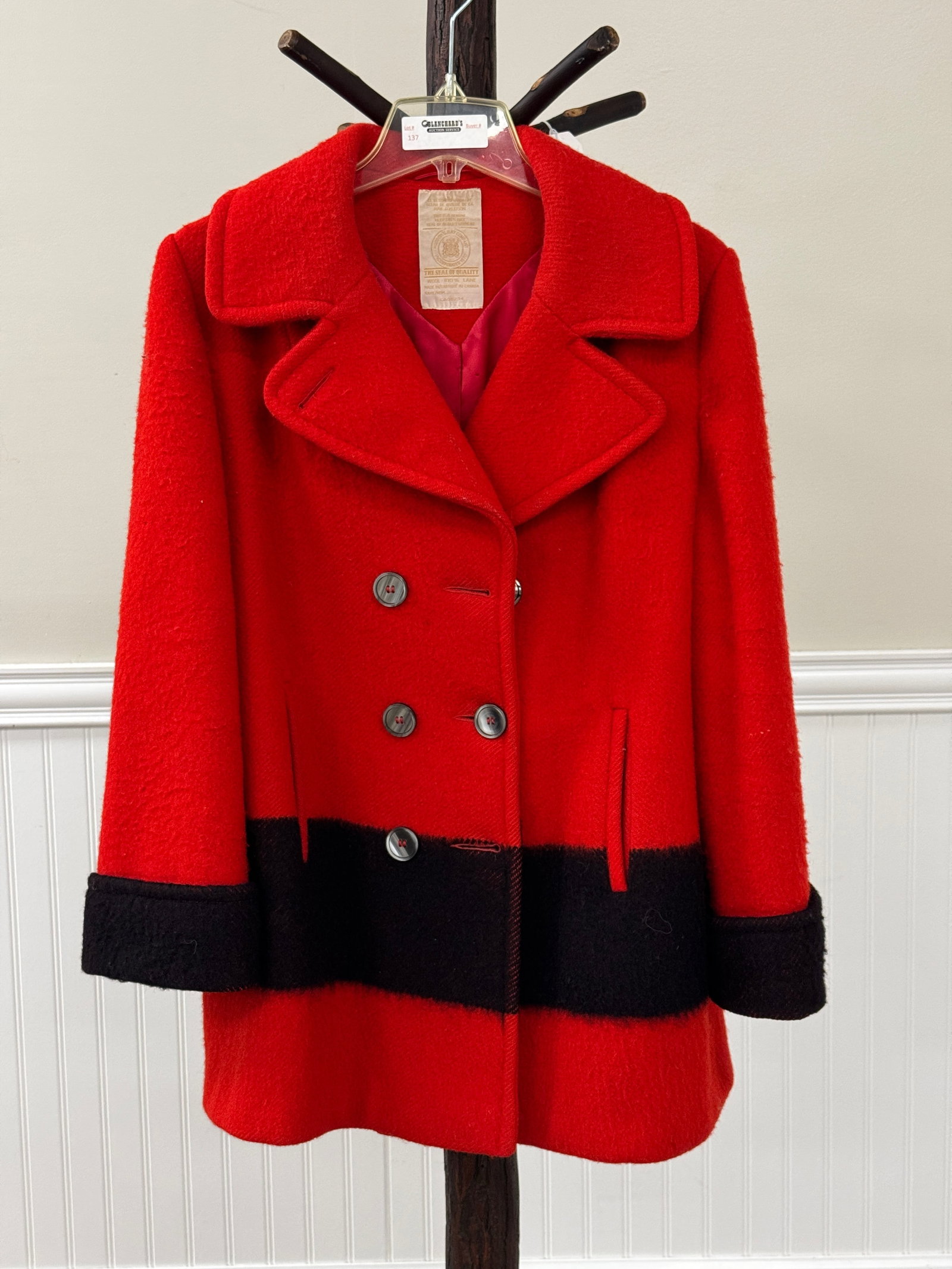Hudson Bay Red & Black Wool Point Coat: women's medium / large ? In very good condition.