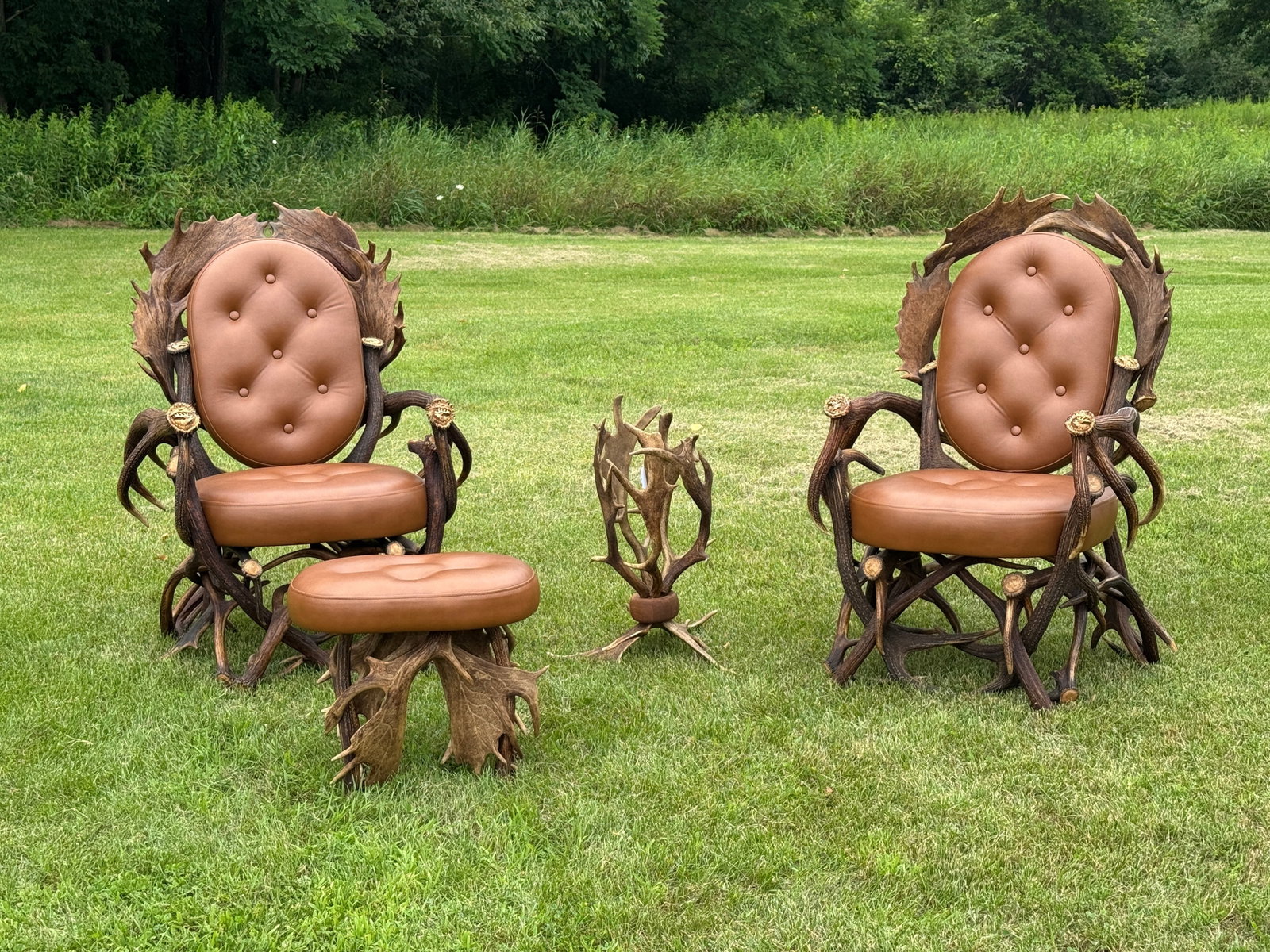 Fabulous Antler Arm Chairs w/ Leather Seats (1 of 12)