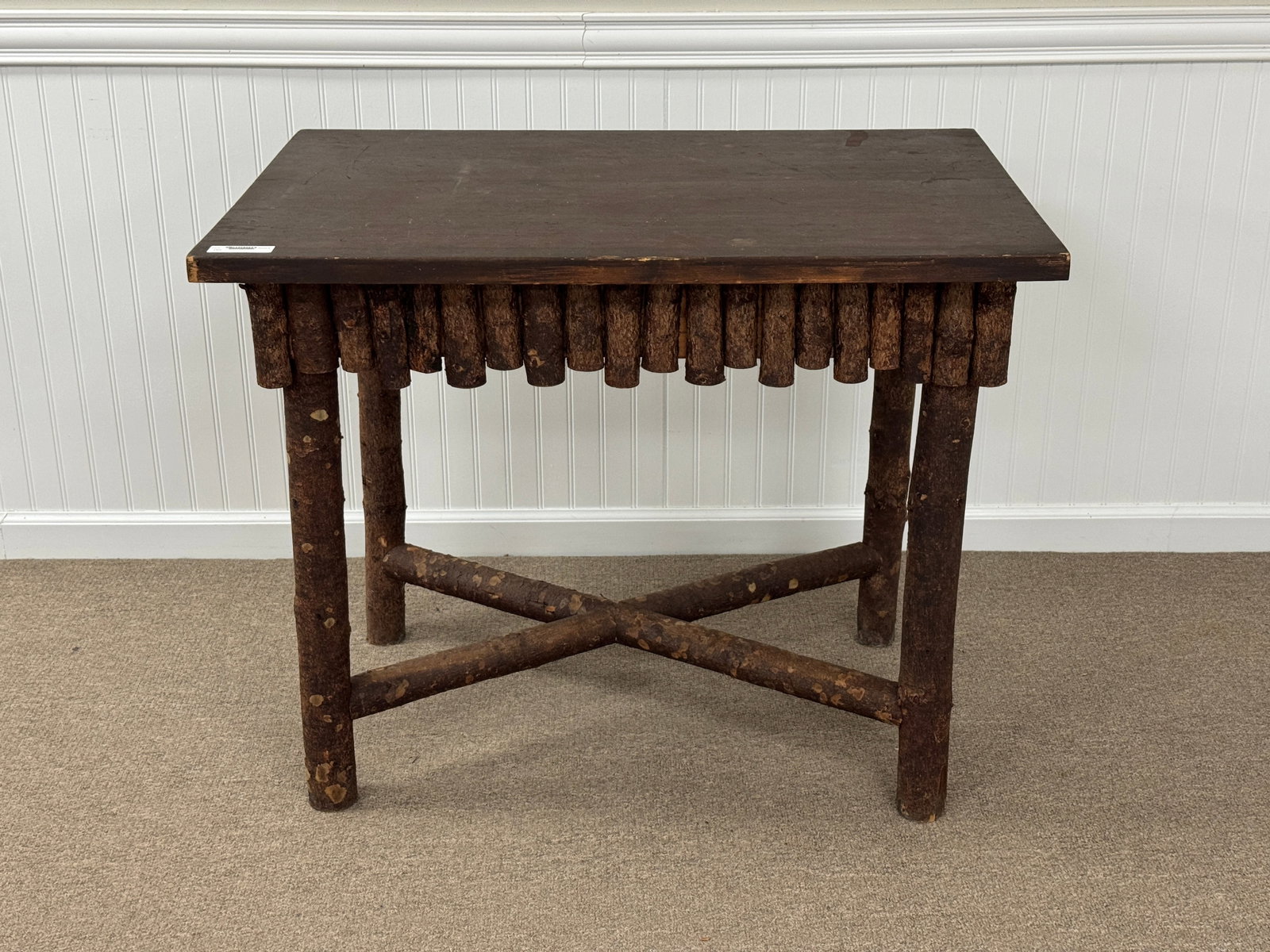 Adirondack Table From Trapper's Cabin, Salmon Lake: Whitney Park. Early 1900s. Pine top. 36" x 25" x 29" tall.