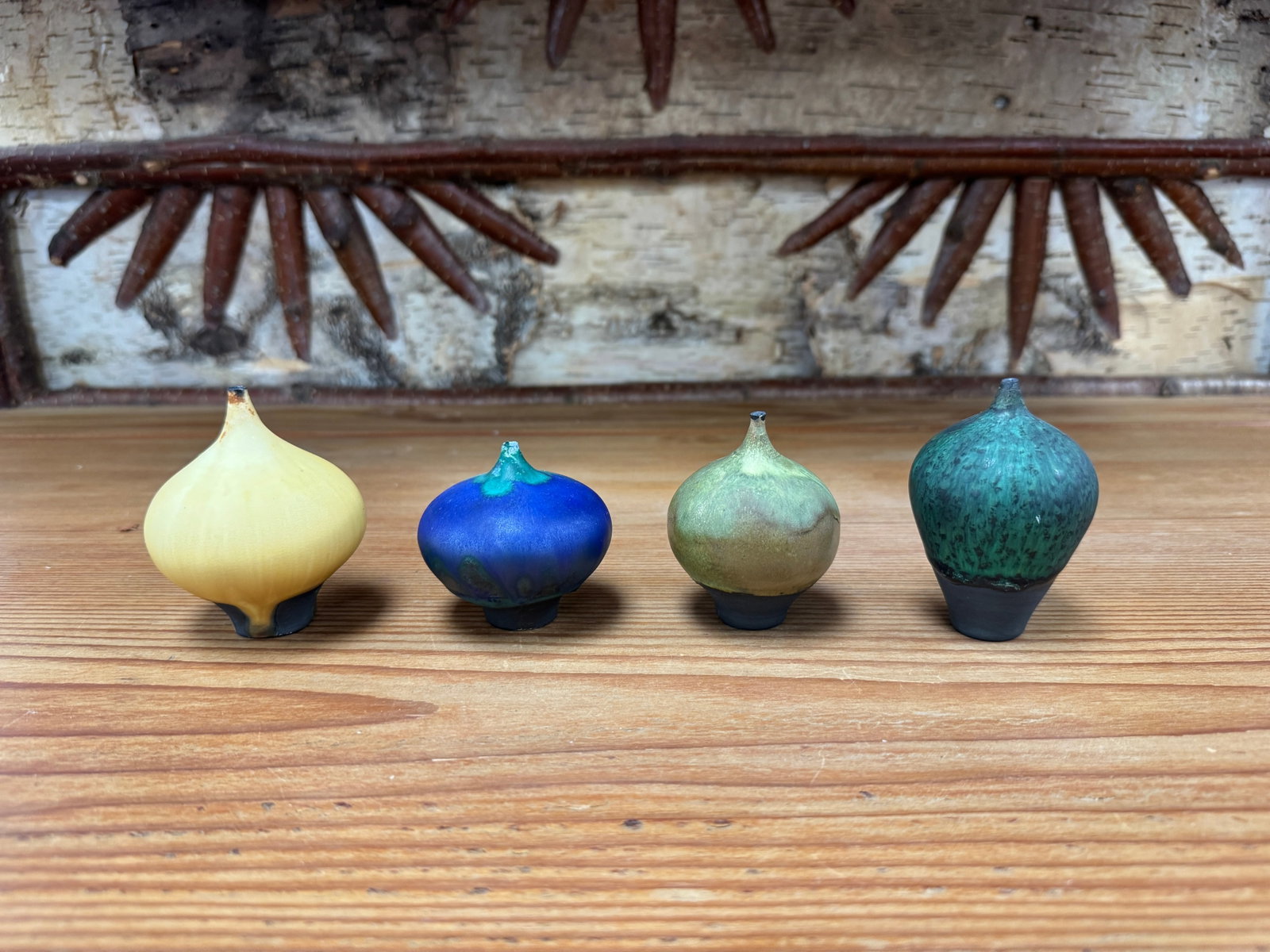 4 Rose Cabat Ceramic Feelies: tallest is 3" tall. From long time glass and pottery collector's Don and Ruth Smith.