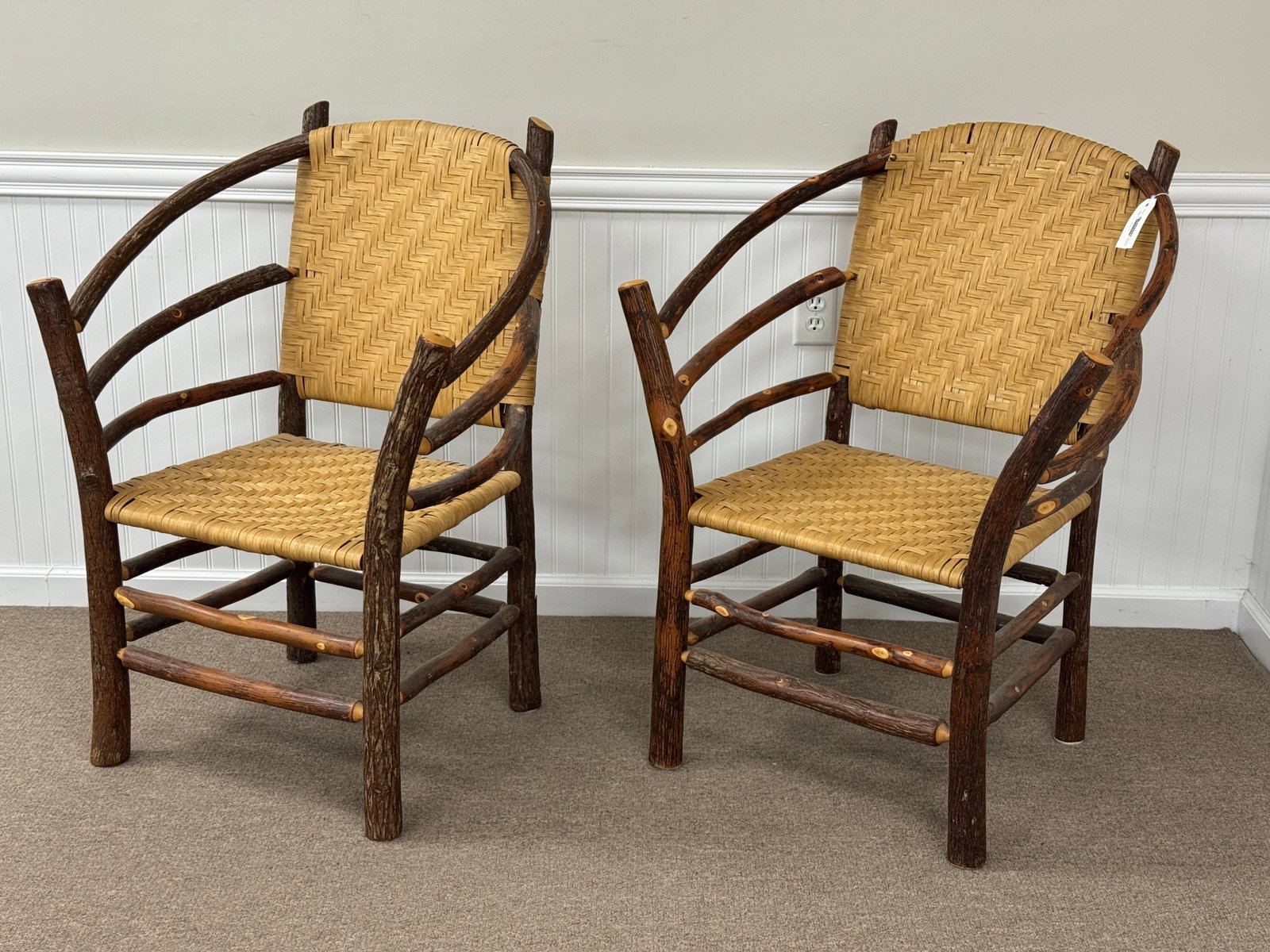 Contemporary Old Hickory Oversized Arm Chairs: barrell back, both in very good condition.