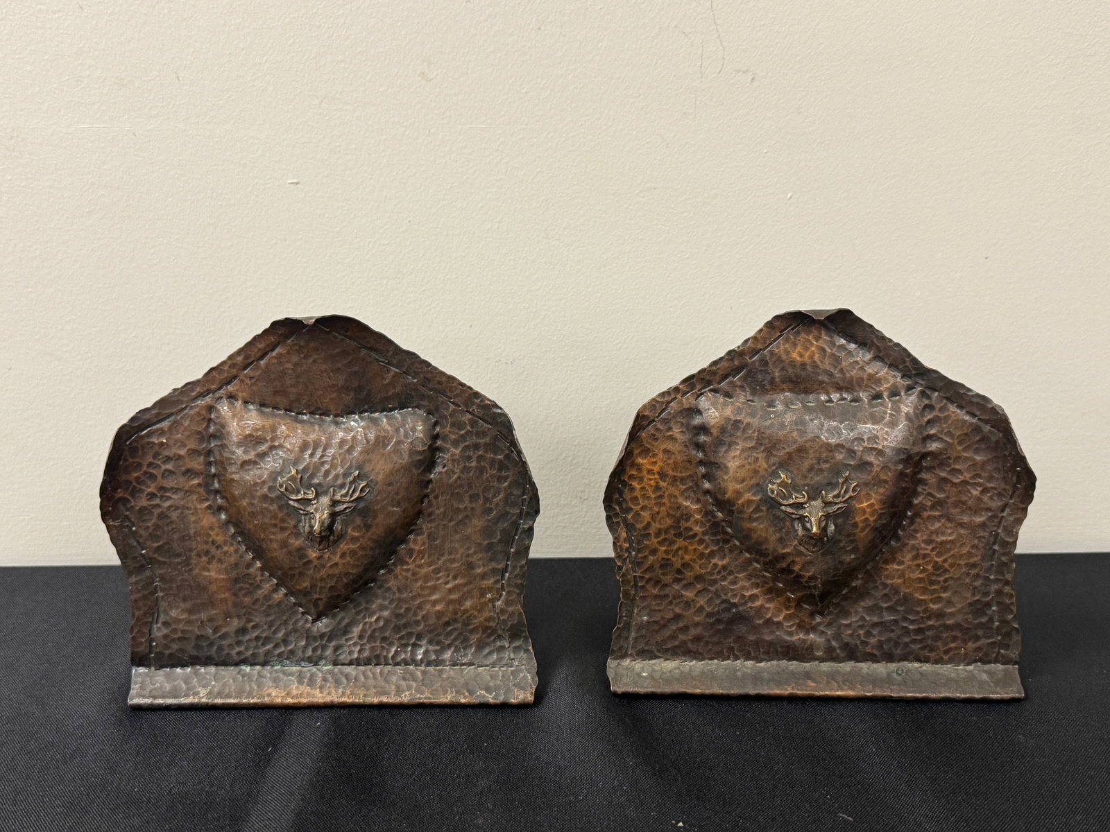 Hammered Copper Bookends with Deer Head (1 of 3)
