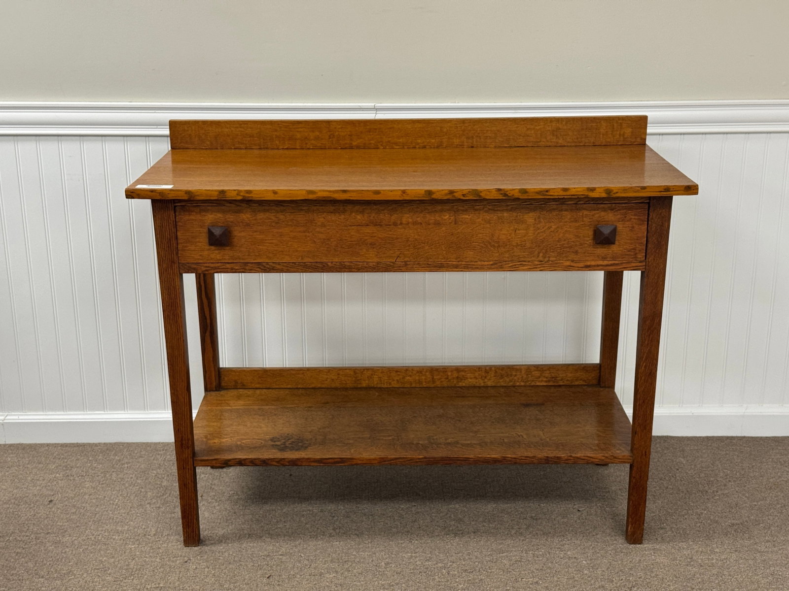 Mission Quarter Sawn Oak Single Drawer Server: refinished. 42" x 18" x 33.5" tall.
