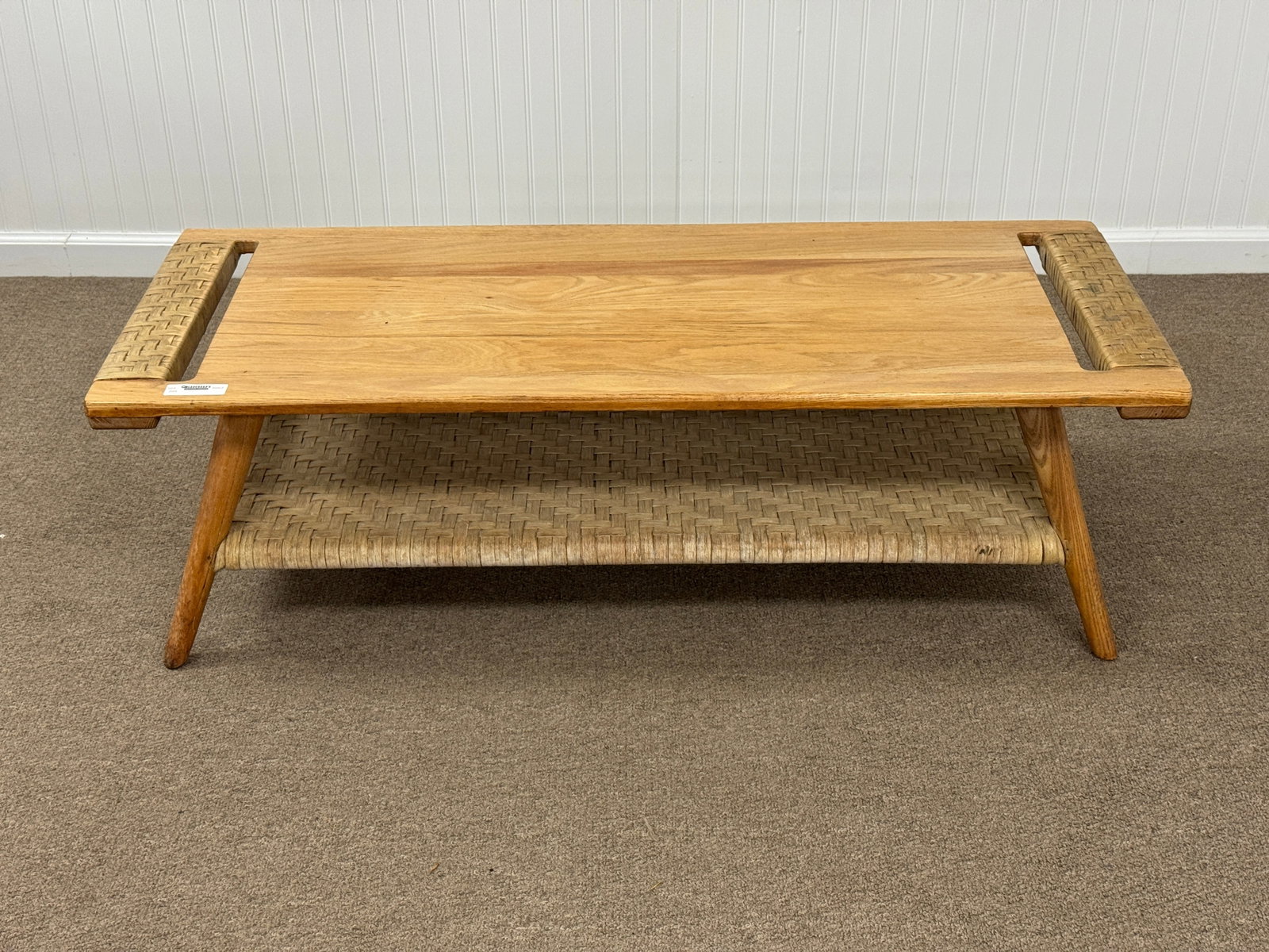 Old Hickory Coffee Table w/ Basketweave Shelf: From the A-Frame Guest House on Forked Lake, Whitney Park. 20" x 48" x 14.5"