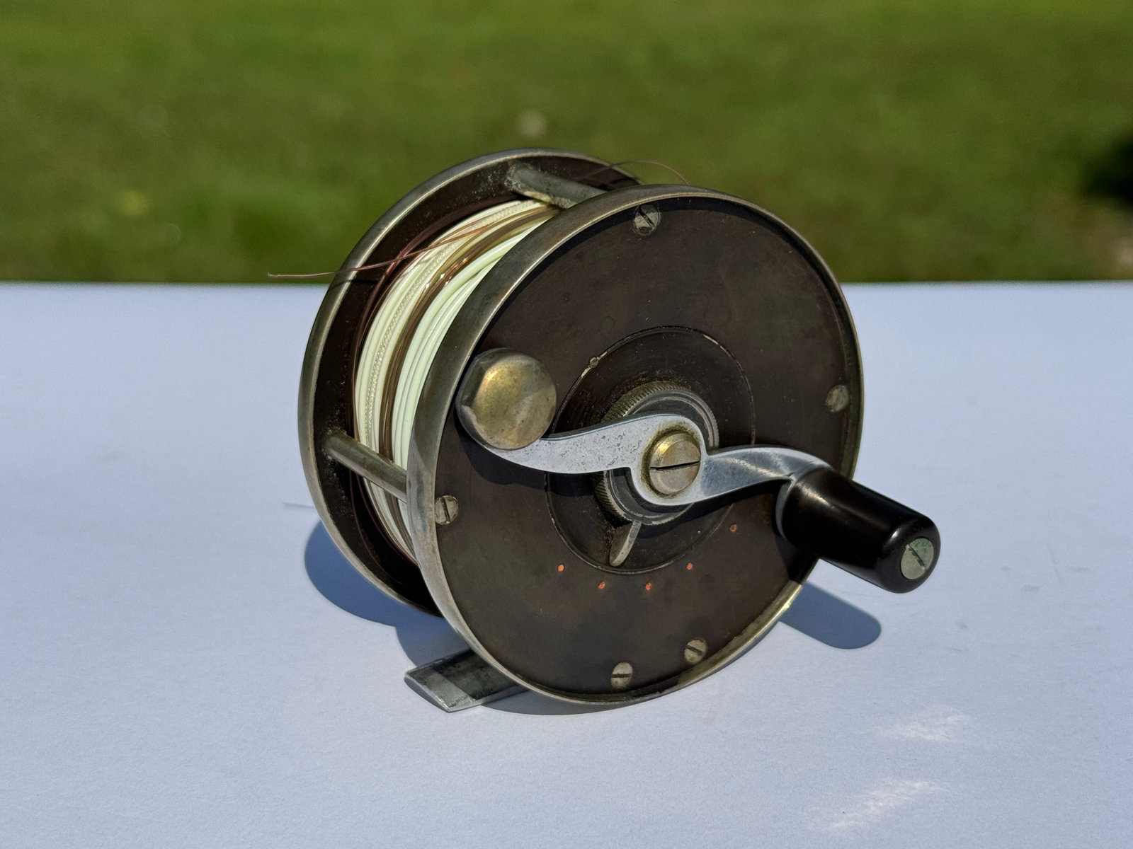 Edward VomHofe Perfection Fly Reel: Marked 360 1/0. 3 1/8" diameter. Right handed. Good used condition. Owned and used by C.V. Whitney. From Whitney Park, Adirondacks.