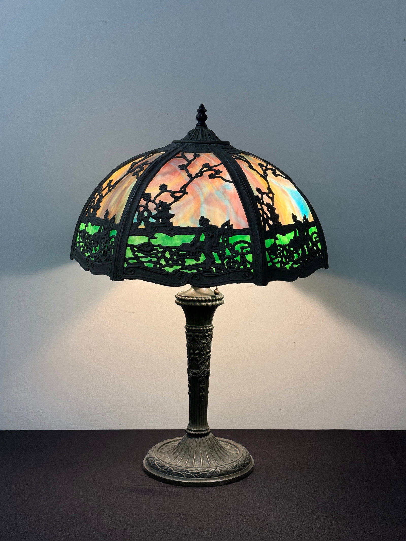 Salem Bros. Scenic Overlay Slag Glass Table Lamp (1 of 7)